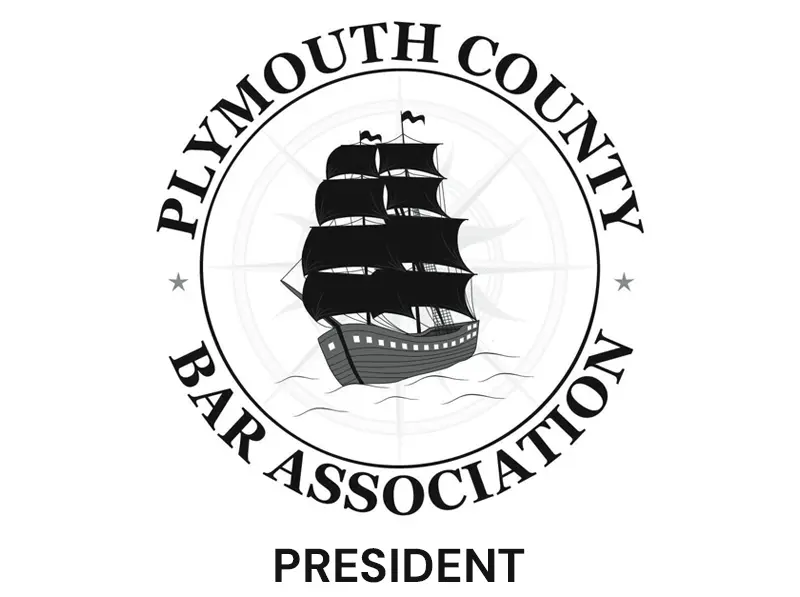 Logo of the Plymouth County Bar Association featuring a sailing ship and the word President